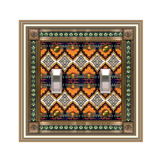1559X Flat Image of Faux Mexican Tile Elaborate Colorful Floral Design ~ Mrs Butler Unique Switchplate Cover ~ Use Drop Down Boxes Below