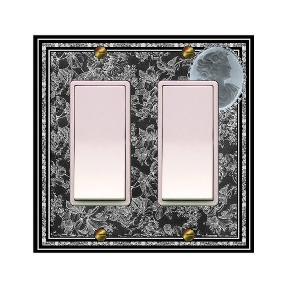 1642A Inverted Cameo on Inverted Black & Grey Floral Toile ~ Mrs Butler Unique Switchplate Cover ~ See 1642B Background / 1641A-B Variations