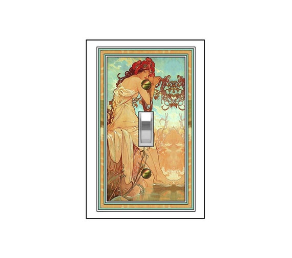 0347X Art Nouveau Mucha Woman on Rock w/ Vines ~ Mrs Butler Unique Switchplate Cover ~ Use Drop Down Boxes Below ~ See Many Mucha Designs