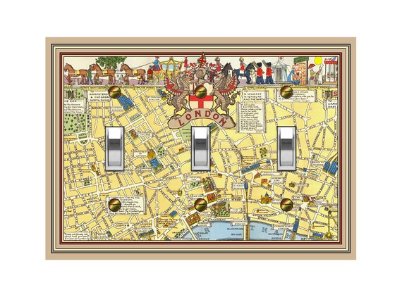 1113X Image of Vintage Map of London British Retro Design ~ Mrs Butler Unique Switchplate Cover ~ Use Drop Down Boxes Below ~ See Other Maps