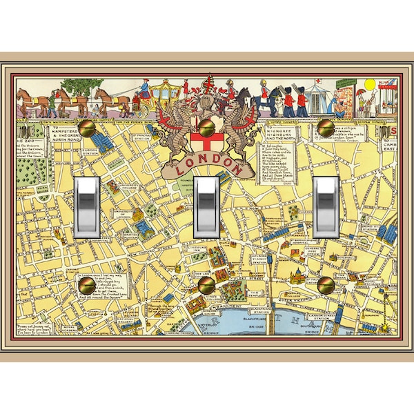 1113X Image of Vintage Map of London British Retro Design ~ Mrs Butler Unique Switchplate Cover ~ Use Drop Down Boxes Below ~ See Other Maps