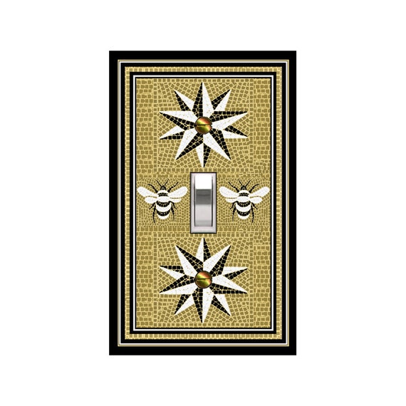 0248X Image of Faux Mosaic-Look Bumble Bees, Honey Bees & Stars ~ Mrs Butler Unique Switchplate Cover ~ Use Drop Down Box Below