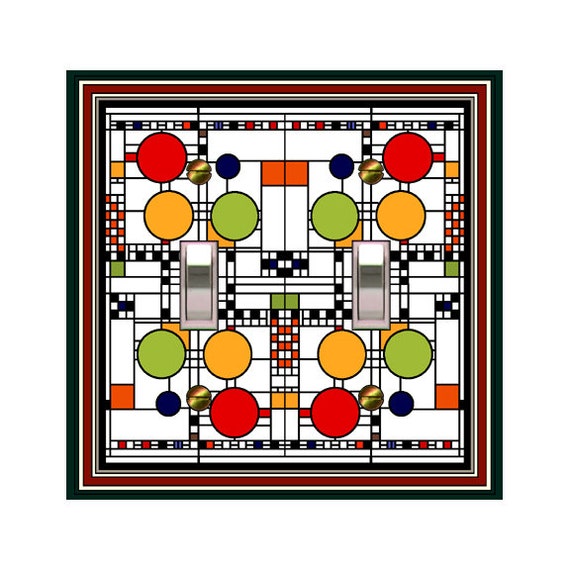 1409X Image of Mod Style Geometric Faux Stained Glass Design Big Circles ~ Mrs Butler Unique Switchplate ~ Use Drop Downs ~ See Variations