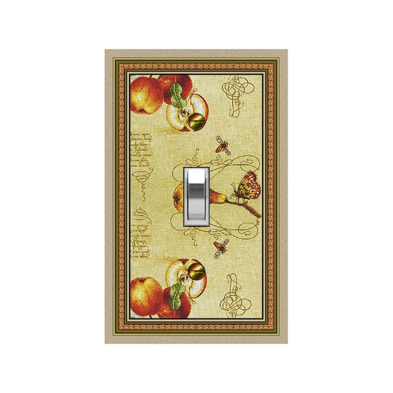 0637B Fruit Apples Pears Butterflies Bees Scrolls Fruit ~ Mrs Butler Unique Switchplate Cover ~ Use Drop Down Boxes ~ See 0637A on this Bkd