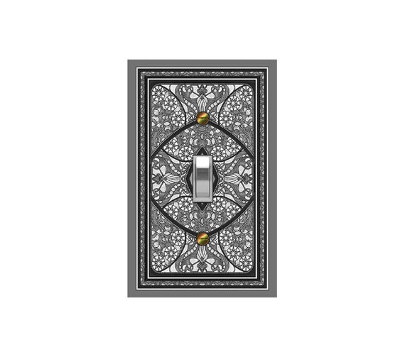 1580X Image of Intricate Gray Faux Stained Glass Design (Not Glass) ~ Mrs Butler Unique Switchplate Cover ~ Use Drop Down Box Below