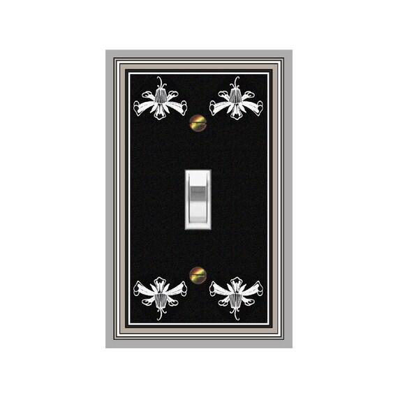 0519B Art Nouveau Beardsley Small White Flowers on Black Book Cover ~ Mrs Butler Unique Switchplate ~ Use Drop Downs ~ See 0519A Variation