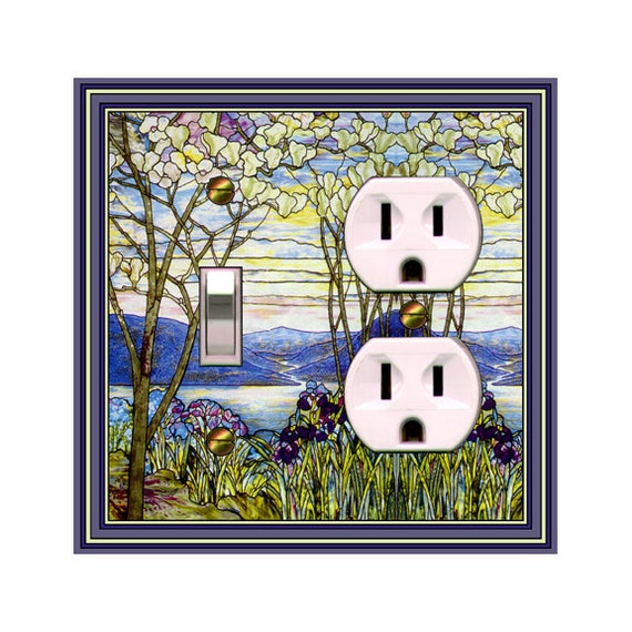 0460X Flat Image of Faux Stained Glass Landscape Mtns trees Orchids ~ Mrs Butler Unique Switchplate Cover ~ Use Drop Down Box Below
