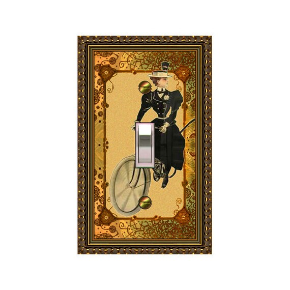1540A Old-Fashioned Woman Bike Vintage Faux Floral Frame/Border ~ Mrs Butler Unique Switchplate Cover ~ Use Drop Down Boxes ~See 1540B Bkgd