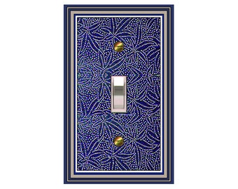 0209B Flat Image Faux Mosaic Indigo/Violet/Blue Floral Design ~Mrs Butler Unique Switchplates~ Use Drop Downs ~ 0209A Cat on This Background