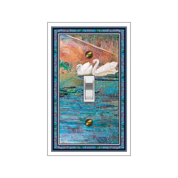 1758X Flat Image of Faux Mosaic Swans on Water Salmon Pink Blue Teal Aqua ~ Mrs Butler Unique Switchplate Cover ~ Use Drop Down Box~See Swan