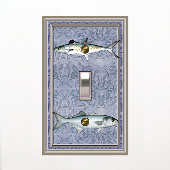 1526A Fisherman's Delight Fish on Subltle Digital Design ~ Mrs Butler Unique Switchplate Cover ~ Use Drop Downs ~See 1526B Background Design