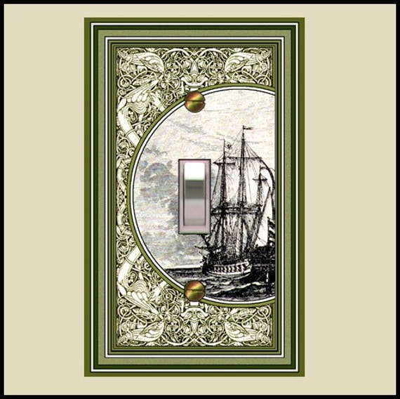 0452a-  travel design ship on green switch plate - lowell's ship switchplates - just background available