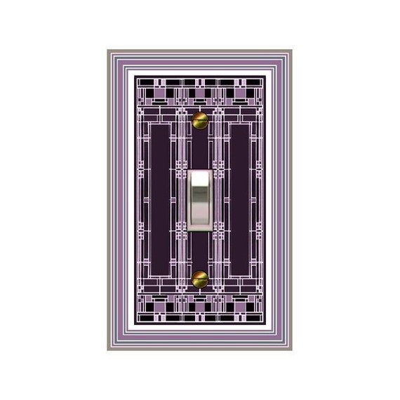 1497X Flat Image Faux Stained Glass Mission Mod Insp Mostly Plum Violets Geometric Design ~ Mrs Butler Unique Switchplates ~ Use Drop Downs