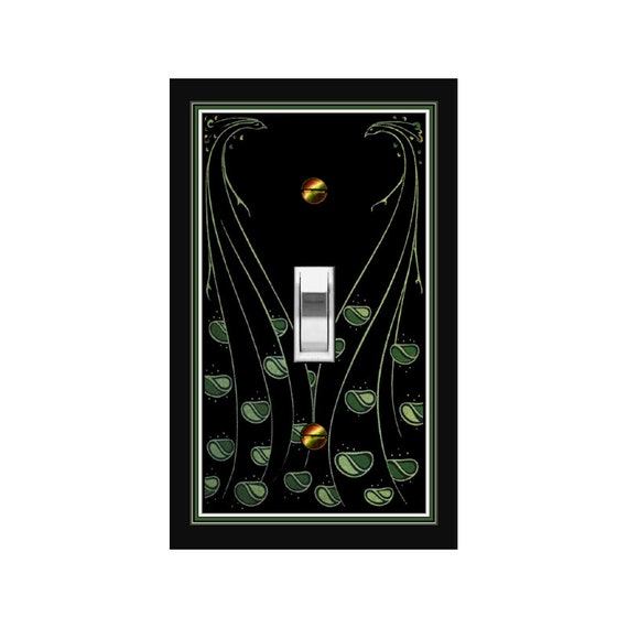 1748X Art Deco Abstract Peacock Greens on Black ~ Book Cover Art ~ Mrs Butler Unique Switchplate Cover ~ Use Drop Downs ~ See Other Peacocks