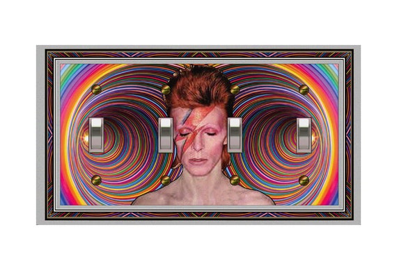 1767A David Bowie Glam on Psychedelic Rainbow Swirl Bkgd ~ Mrs Butler Unique Switchplate Cover ~ Use Drop Down Boxes ~ See 1767B Bkgd Design