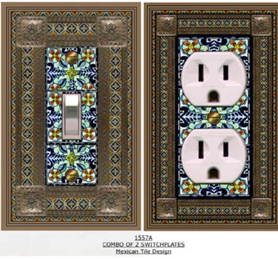 1557A Flat Image Colorful Floral Mexican Tile Ornate Faux Bronze Frame ~ Mrs Butler Unique Switchplates ~Use Drop Downs~ See 1557B Variation
