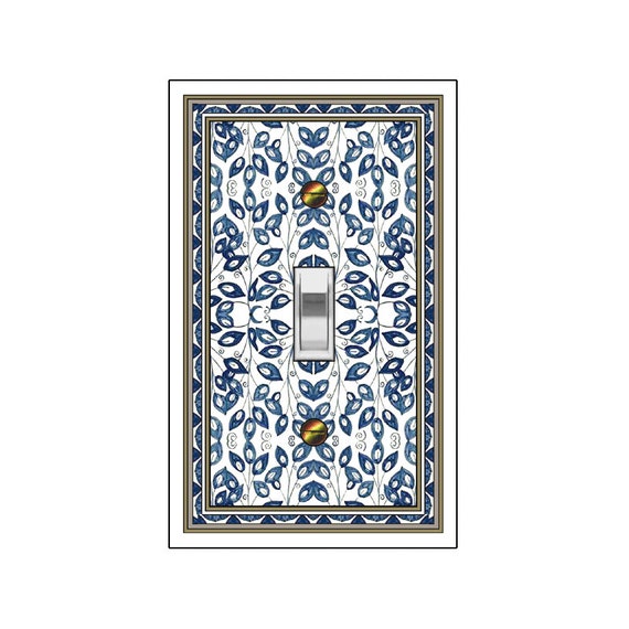 1147X Flat Image of Blue Vines on White Faux Delft Tile ~ Mrs Butler Unique Switchplate Cover ~ Use Drop Down Box ~More Delft & Tile Designs