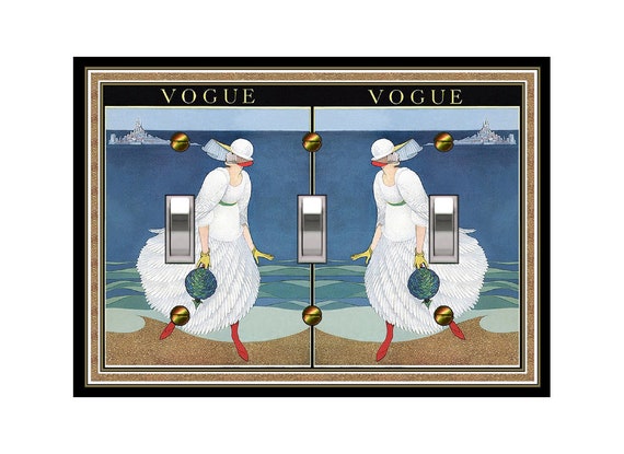 1142X Vintage Vogue Cover Art 1920's Woman on Beach Ship in Background ~ Mrs Butler Unique Switchplate Cover ~ Use Drop Down Boxes Below