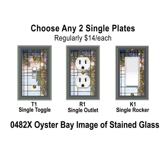 0482X Set of 2: Flat Image Faux Stained Glass Oyster Bay ~ CHOOSE 2 ~ Mrs Butler Unique Switchplate Cover ~ See 0482X for Other Plate Styles