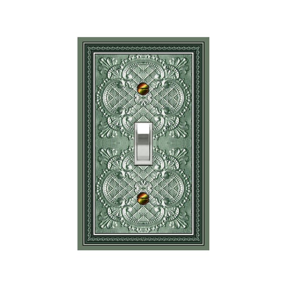 0723D Flat Image of Faux Metal Tin Tile Look Green Tint ~ Mrs Butler Unique Switchplate Cover ~ Use Drop Downs ~ See 0723A-C Variations