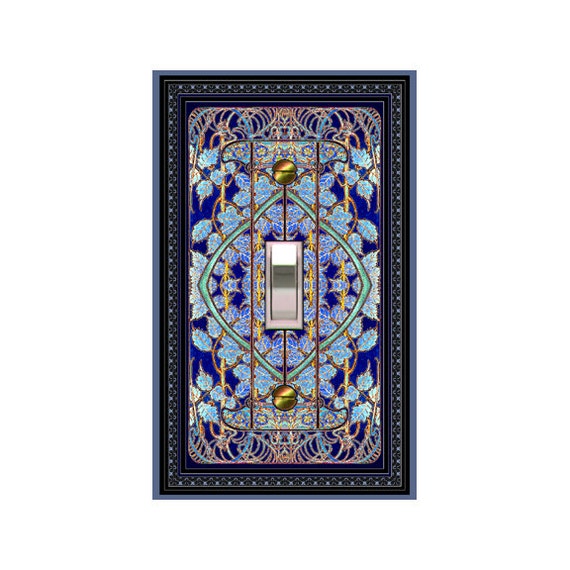 0533X Art Nouveau Mucha Intricate Flowers Leaves Vines Cobalt Aqua Teal Yellow Red ~ Mrs Butler Unique Switchplate Cover ~ Use Drop Down Box