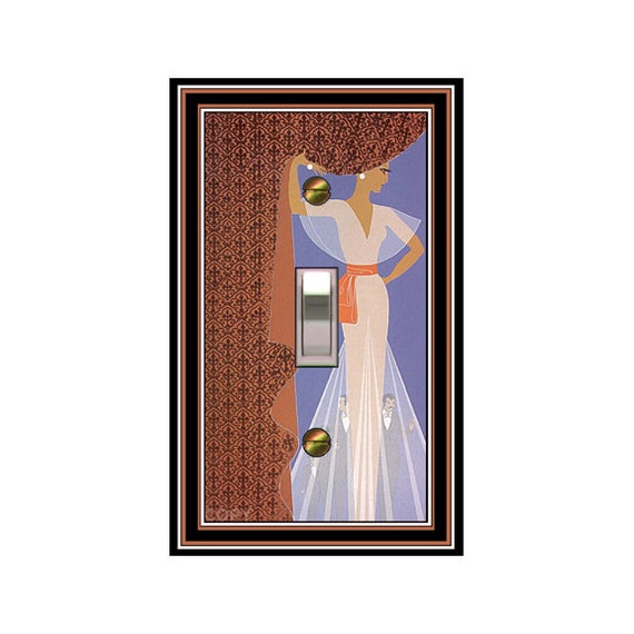 1708X Art Deco Erte Woman Design with curtain mrs butler switch plate covers Use drop down box below