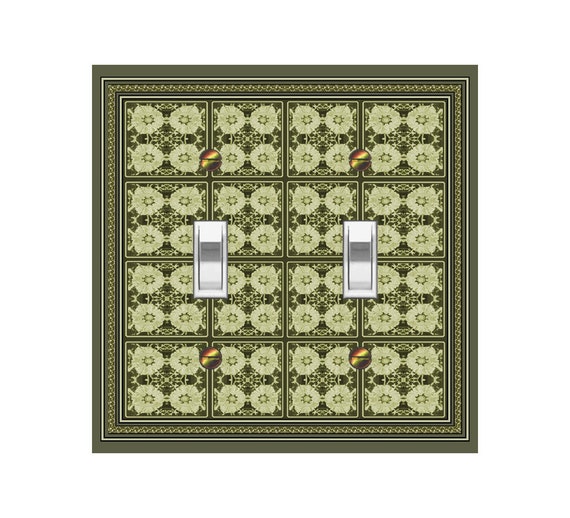 0607B Symmetrical Floral Squares Olive Greens~ Mrs Butler Unique Switchplate Cover ~ Use Drop Down Boxes Below ~ See 0607A This Background