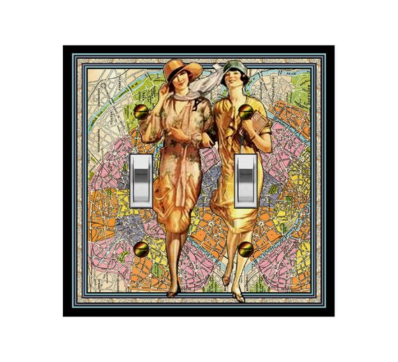 0790A Retro Colorful Stylish Women Shop in Paris (Blurry) on Map Bkd ~ Mrs Butler Unique Switchplate Cover ~ See 0790B Background Map Design