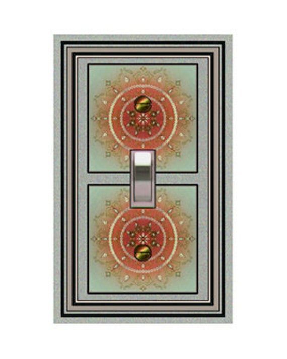 1762X Asian Red Orange Mandala on Green & Grey Bkgd ~ Mrs Butler Unique Switchplate Cover ~ Use Drop Down Box ~ See Other Mandalas Mandelas