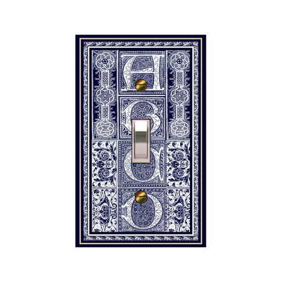 0793b - Medieval Blue Lettering Bkgd - mrs butler switch plate covers -