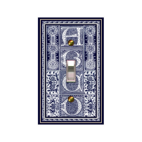 0793b - Medieval Blue Lettering Bkgd - mrs butler switch plate covers -