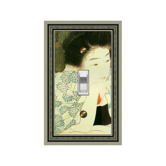 0728X Beautiful & Wistful Asian Woman in Traditional Floral Garb Kimono ~ Mrs Butler Unique Switchplate Cover ~ Use Drop Down Boxes Below