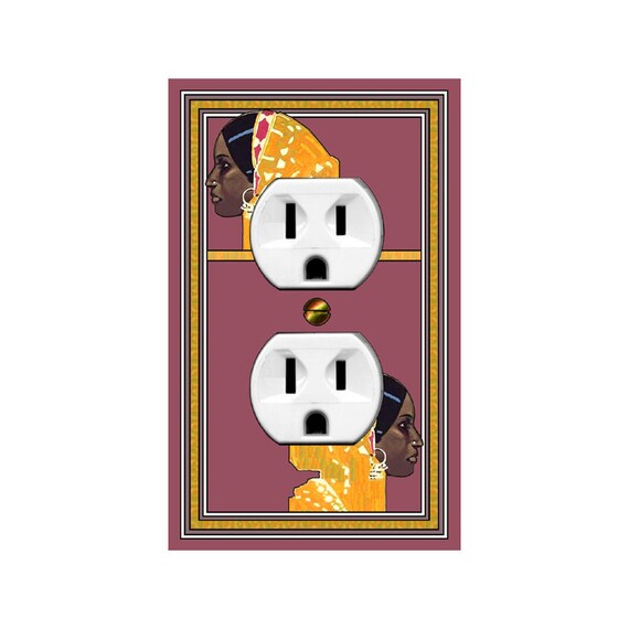 0750X African Beauty in Orange Design on Raspberry Bkgd ~ Mrs Butler Unique Switchplate Cover ~ Use Drop Down Box Below ~See African Designs