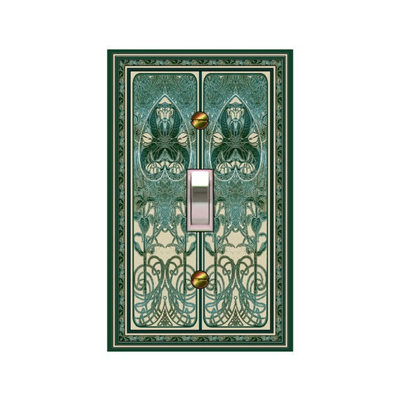 0542X Vintage Look Art Nouveau Mucha Intricate Teal Green Tan Floral ~ Mrs Butler Unique Switchplate Cover ~ Use Drop Down Box ~ Many Mucha