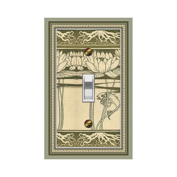 0361X Flat Image of Vintage Look Water Lilies & Fish Khaki Tan Olive Design ~ Mrs Butler Unique Switchplate Cover ~ Use Drop Downs Below