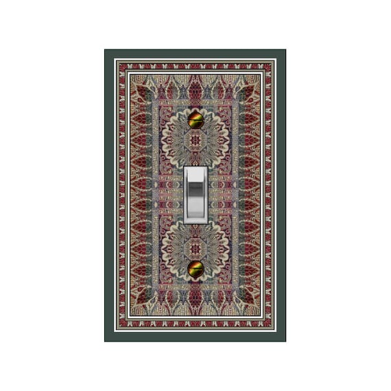 0280B Image of Mandela Leaf Persian Rug Red Gray Taupe Design ~ Mrs Butler Unique Switchplate Cover ~ Use Drop Down Box ~ See 0280A This Bkd