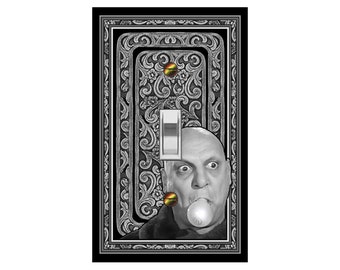 0673A Uncle Fester Lightbulb in Mouth Addams Family Funny ~ Mrs Butler Unique Switchplate Cover ~ Use Drop Down Box ~ See 0673B Background