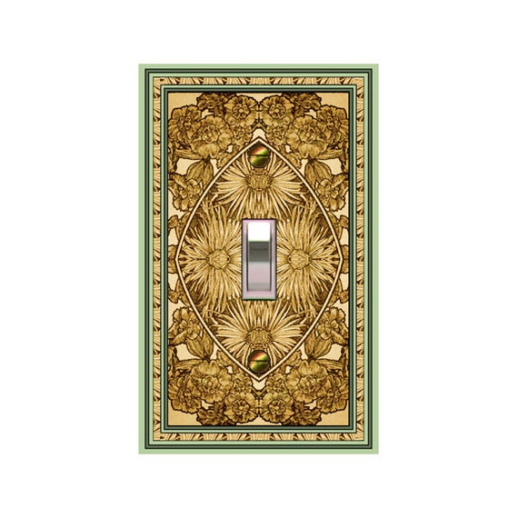 1104B Art Nouveau Sepia Flowers Mucha Tan Sepia ~ Mrs Butler Unique Switchplate Covers ~ Use Drop Down Boxes ~ See 1104A on this Background