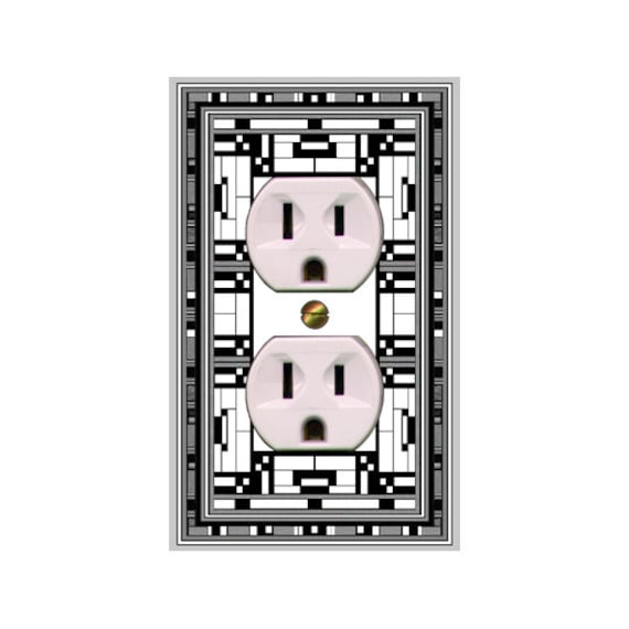 0435B Mod Mission Style Gray Scale Black & White Borders Design ~ Mrs Butler Unique Switchplate Cover ~ Use Drop Down Boxes Below