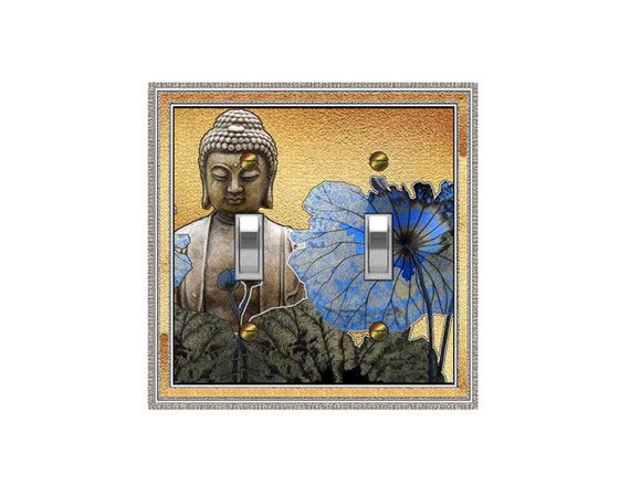 1742X Image of Bronze Buddha & Blue Black Floral Design on Faux Textured Gold Bkgd ~ Mrs Butler Unique Switchplate Cover ~ Use Drop Down Box