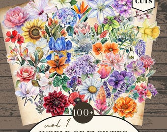 Floral Fussy Cut, Fussy Cutting Flowers, Fussy Cut Flowers printable, Flowers Garden Fussy Cuts Bundle, Junk Journal, Botanical Fussy Cut