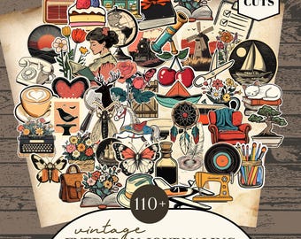 Recortes precisos imprimibles para diarios, libros, oficina en casa y correo, kit de suministros para diarios de estilo vintage, diario creativo, descarga digital