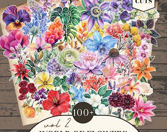 Botanical Fussy Cut, Floral Fussy Cut, Fussy Cutting Flowers, Fussy Cut Flowers printable, Flowers Garden Fussy Cuts Bundle, Junk Journal
