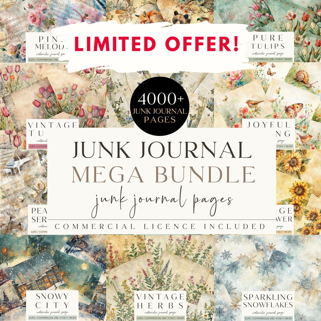 Mega Bundle Junk Journal Pages, Digital Paper, Scrapbook, Printable ...