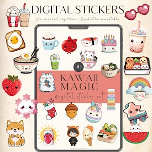 Kawaii Stickers Digital Kawaii Digital  Stickers PNG Stickers Goodnotes Stickers, Ipad Notability Files, Goodnotes Planner, Digital Download