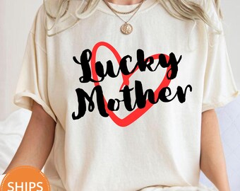 Lucky Mother Shirt, Retro Mama Heart Graphic Comfort Colors Tee, Mother's Day Gift T-Shirt, Casual Mom Life Top