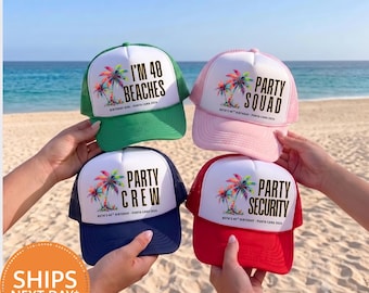 40th Birthday Trucker Hat, Retro Palm Foam Cap, Vacation Party Gift, Turning Forty Squad