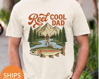 Comfort Colors Reel Cool Dad Shirt, Fishing Dad Tee, Vintage Fisherman Graphic T-shirt, Outdoor Father Gift