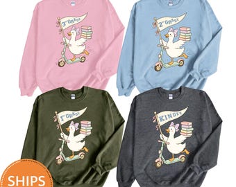 Back to School Teacher Sweatshirt, Duck Goose Scooter Hoodie, Grade Level Educator Pullover, First Day School Crewneck