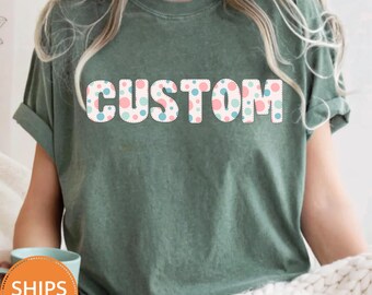 Custom Text Shirt, Personalized Name Graphic Tee, Pattern Graphic T-Shirt, Trendy Minimalist Casual Gift for Her